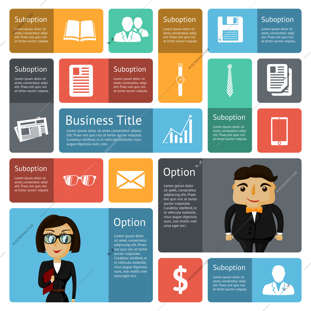 Flat business infographics design elements for web presentation report isolated vector illustration