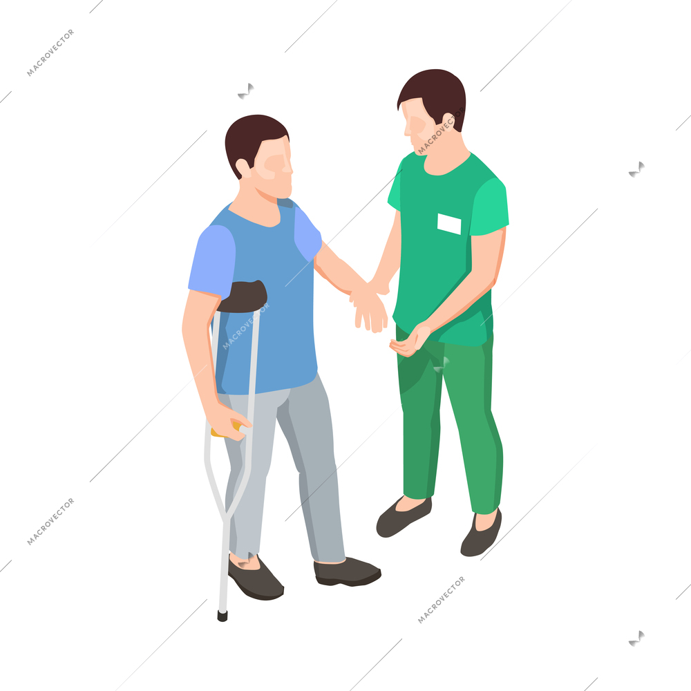 Medical staff and patient during physiotherapy and rehabilitation isometric icon vector illustration