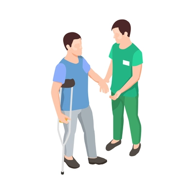 Medical staff and patient during physiotherapy and rehabilitation isometric icon vector illustration