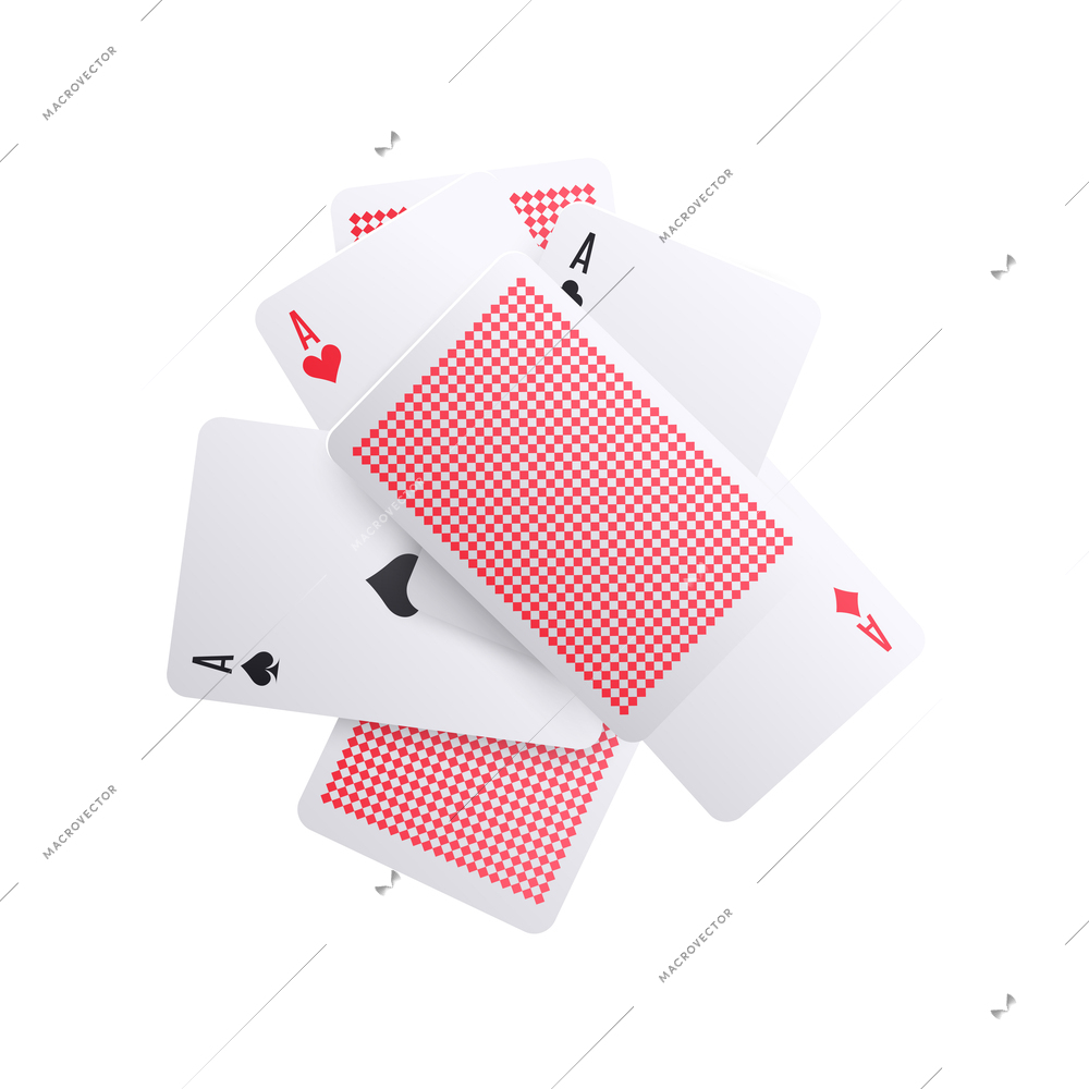 Realistic playing cards backs and aces vector illustration