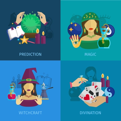 Fortune teller design concept set with magic prediction witchcraft and divination flat icons isolated vector illustration