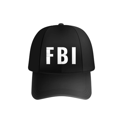 Black fbi uniform cap on white background realistic vector illustration