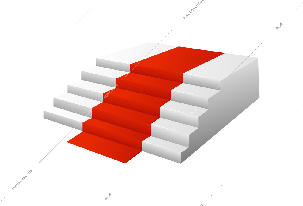 Realistic white stairs with red carpet vector illustration