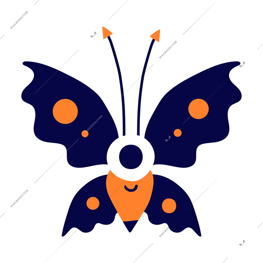 Flat funny cute blue and orange butterfly monster with one eye vector illustration