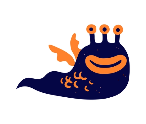Flat funny cute blue and orange slug monster with small wings vector illustration