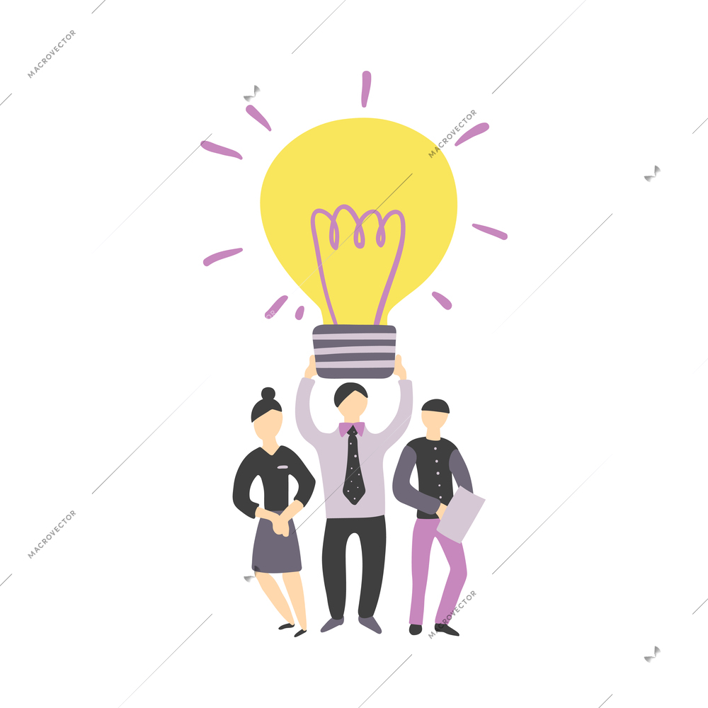 Flat concept of teamwork with people holding light bulb together vector illustration