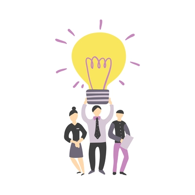 Flat concept of teamwork with people holding light bulb together vector illustration