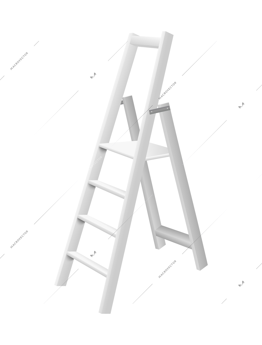 Realistic white stepladder on blank background 3d vector illustration