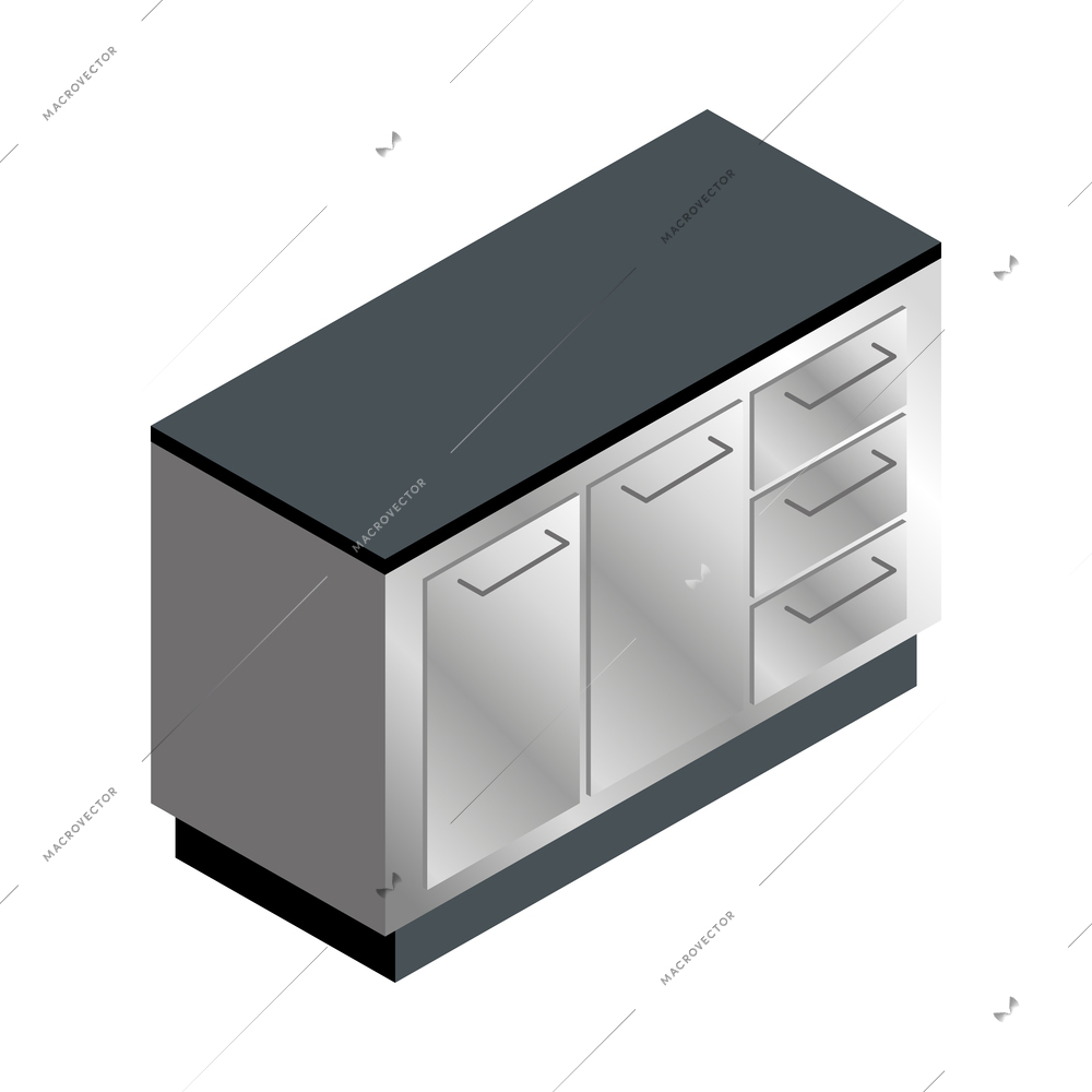 Professional industrial steel kitchen cupboards isometric icon 3d vector illustration