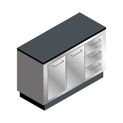 Professional industrial steel kitchen cupboards isometric icon 3d vector illustration