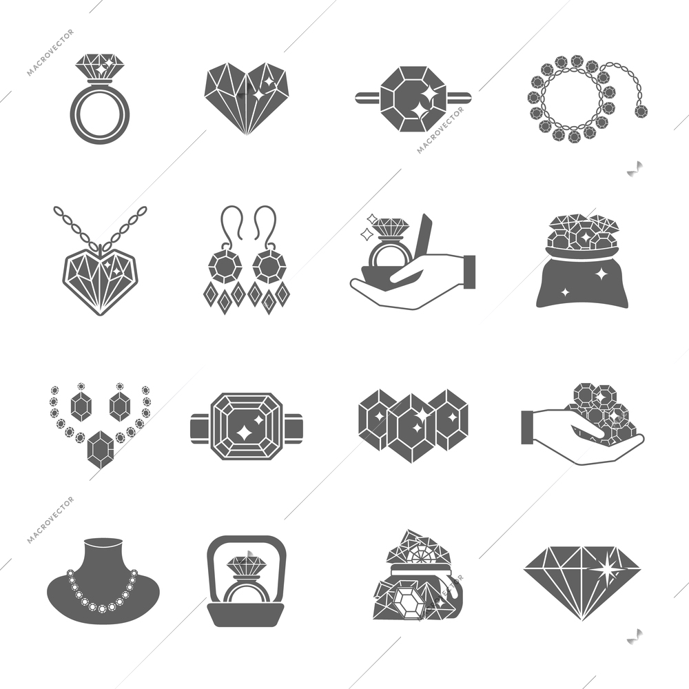 Precious jewels luxuty expensive accessories icon black set isolated vector illustration
