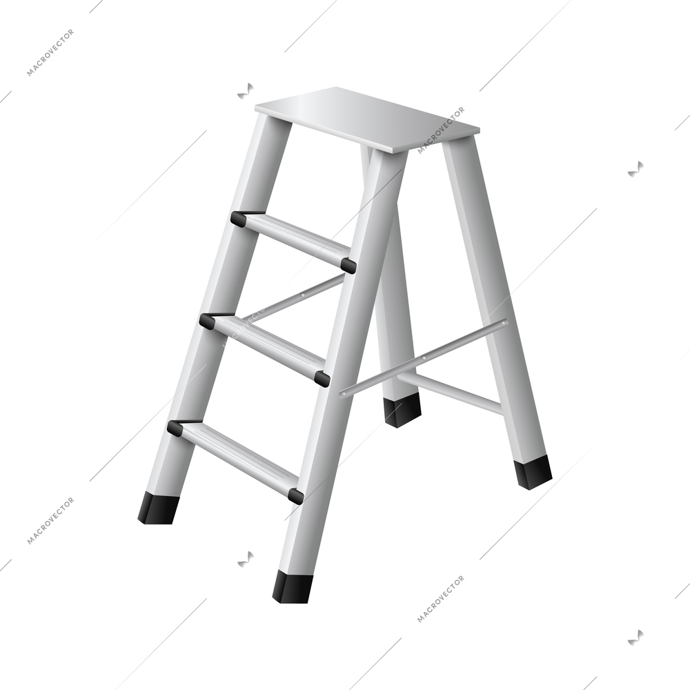 Realistic metal stepladder on white background 3d vector illustration