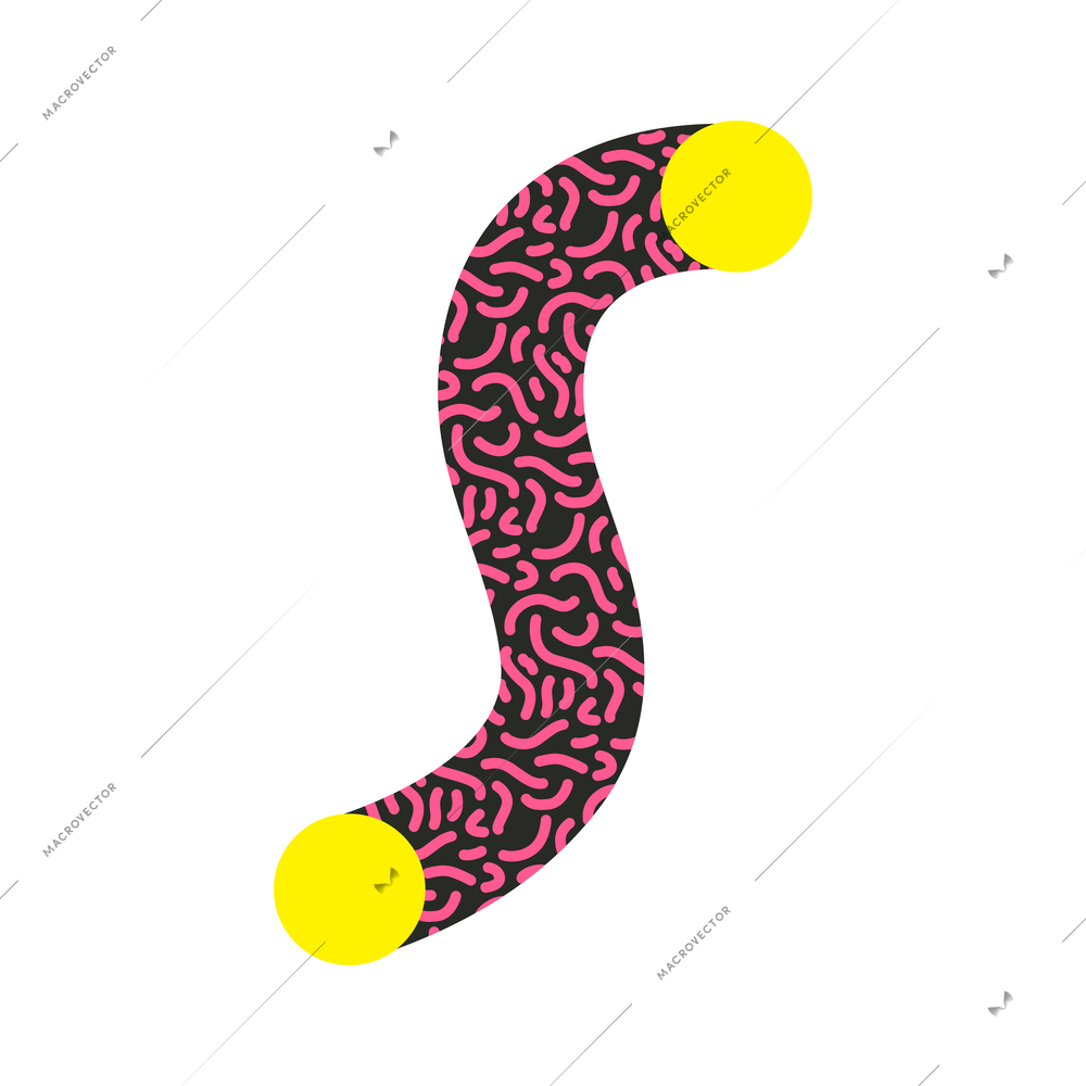 Memphis design abstract color worm shaped decorative element flat vector illustration