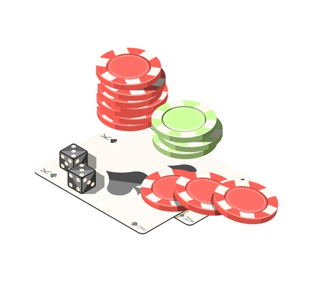 Poker isometric icon with cards dices and chips vector illustration