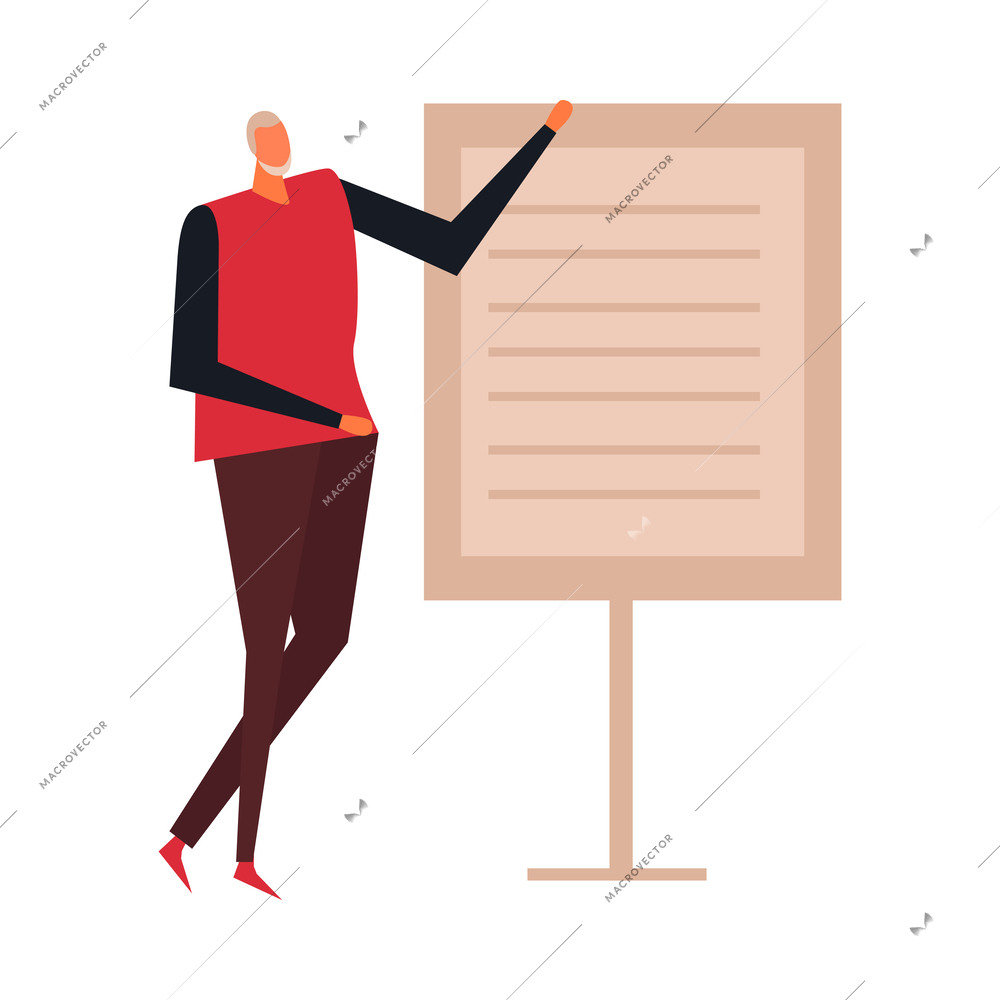 Male office worker presenting report flat icon vector illustration