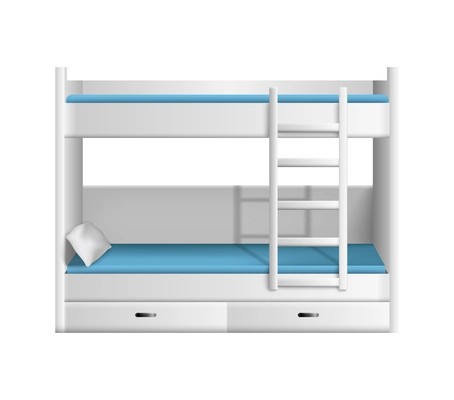 Realistic modern white bunk bed with pillow vector illustration