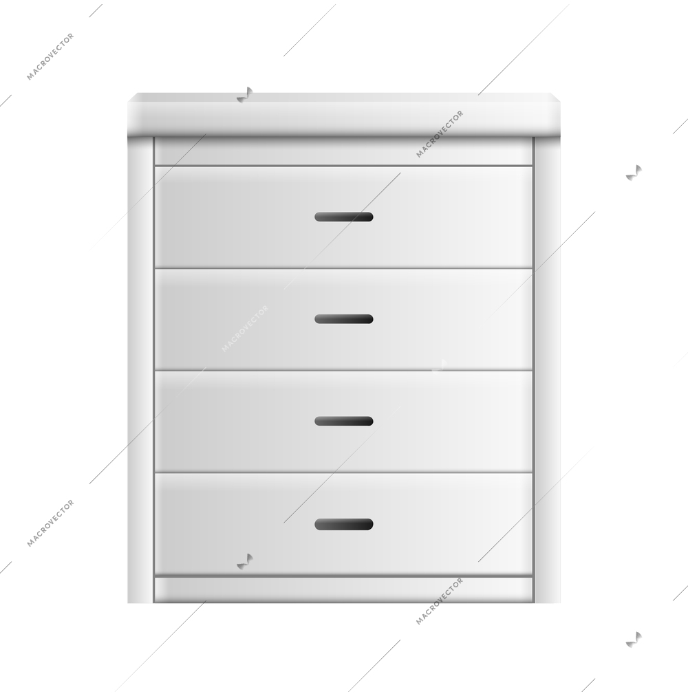 Realistic white chest of drawers front view vector illustration