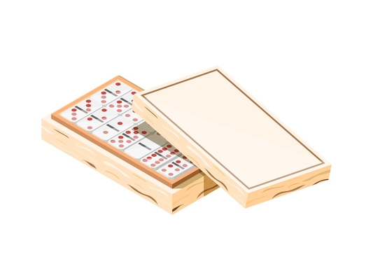 Dominoes game in wooden box isometric icon 3d vector illustration