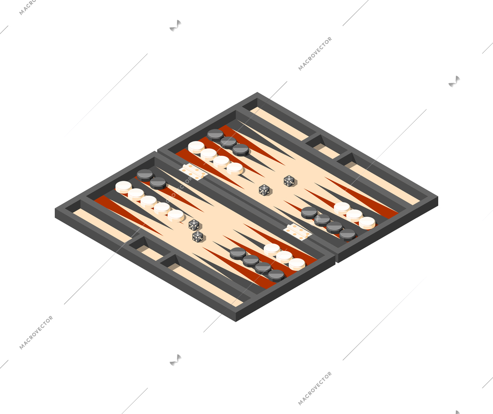 Backgammon board game isometric icon vector illustration