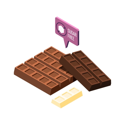 Bars of dark milk white sugar free chocolate isometric icon 3d vector illustration