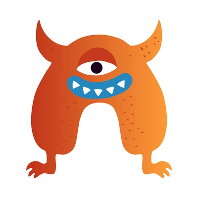 Flat funny orange monster with one eye and big teeth vector illustration