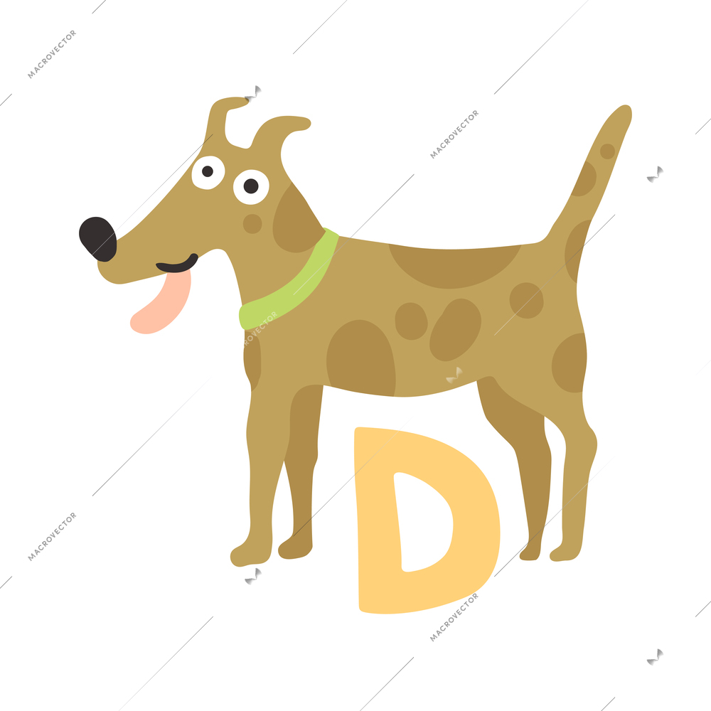 Children alphabet cute animal letter d for dog flat vector illustration