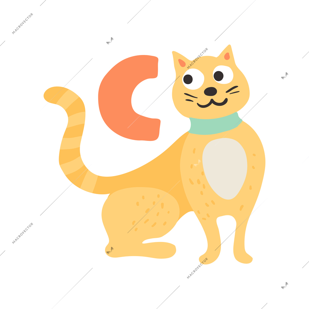 Children alphabet cute animal letter c for cat flat vector illustration