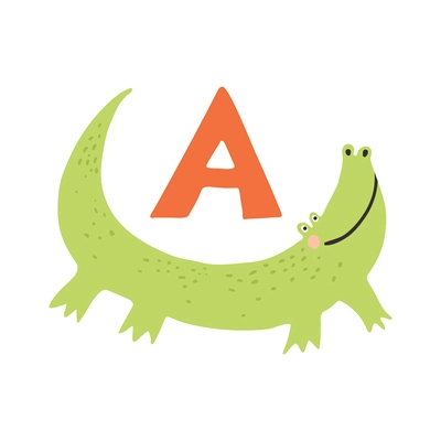 Children alphabet cute animal letter a for alligator flat vector illustration