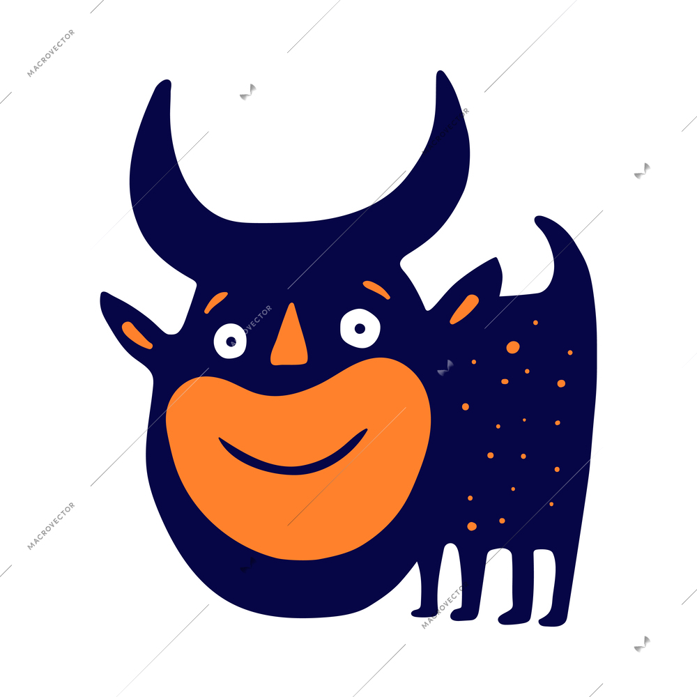 Flat funny smiling blue and orange bull monster vector illustration