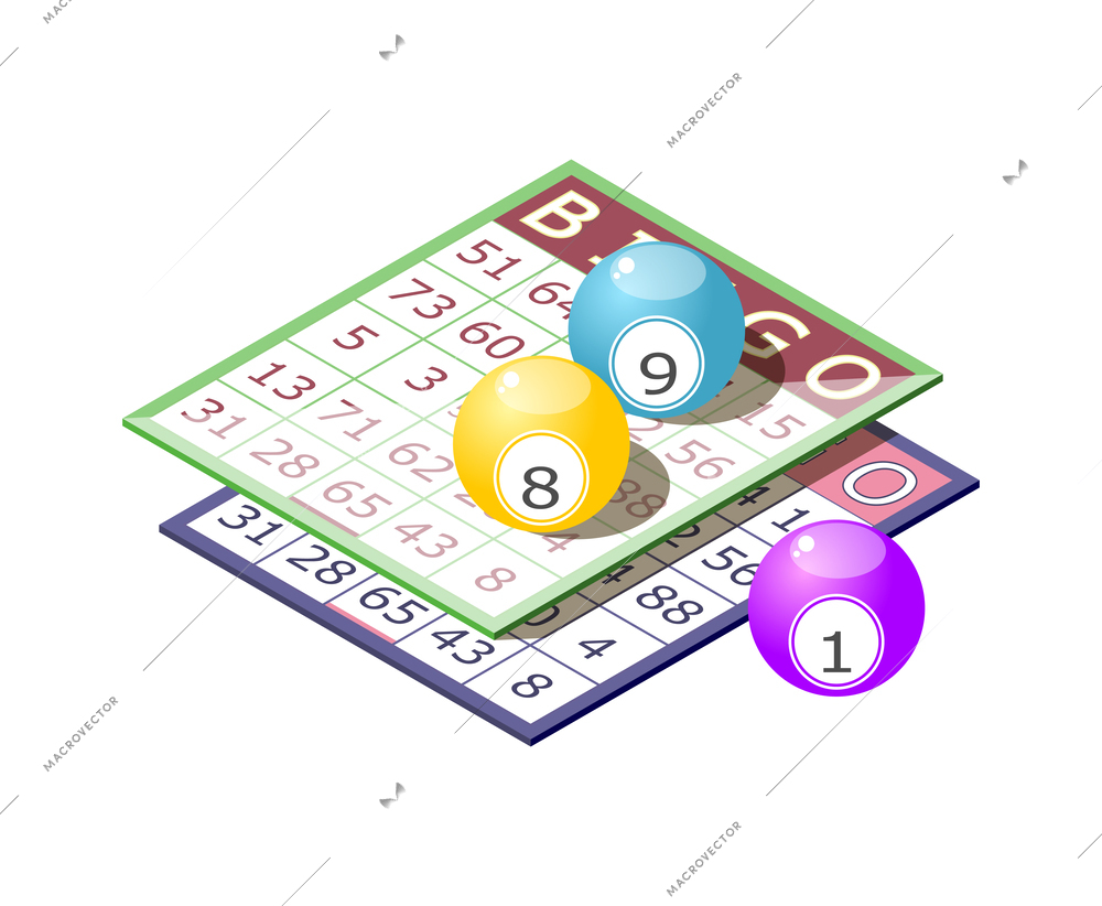 Bingo isometric game icon with colorful balls 3d vector illustration