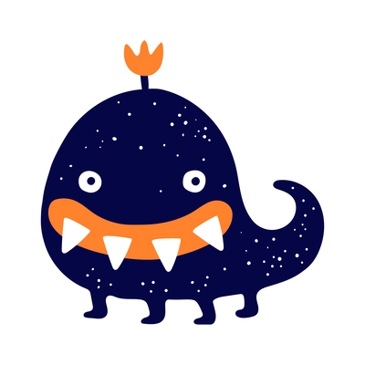 Flat funny blue and orange monster with big teeth vector illustration