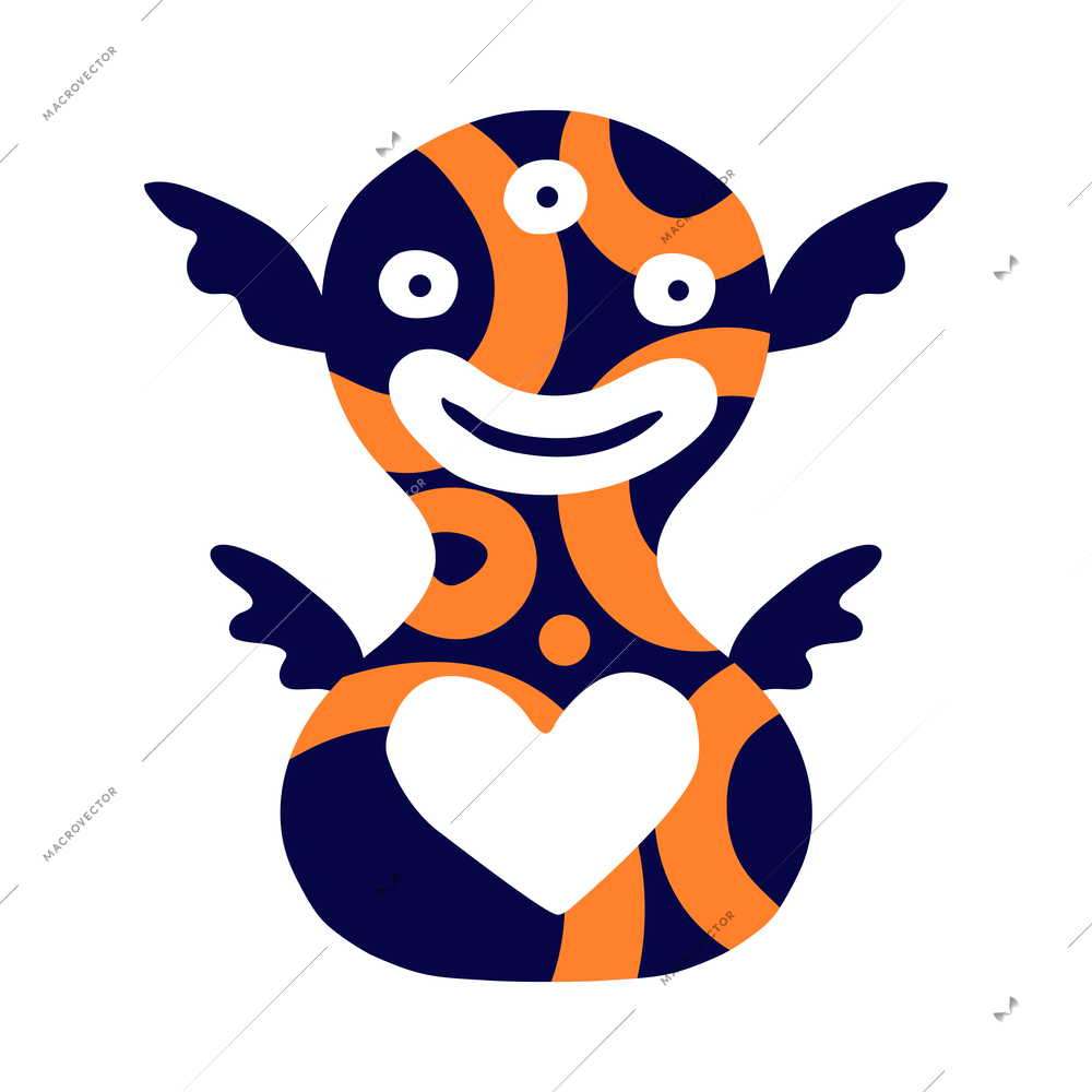 Flat funny blue and orange monster in love vector illustration