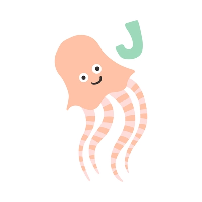 Children alphabet cute animal letter j for jellyfish flat vector illustration