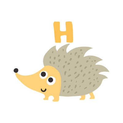 Children alphabet cute animal letter h for hedgehog flat vector illustration