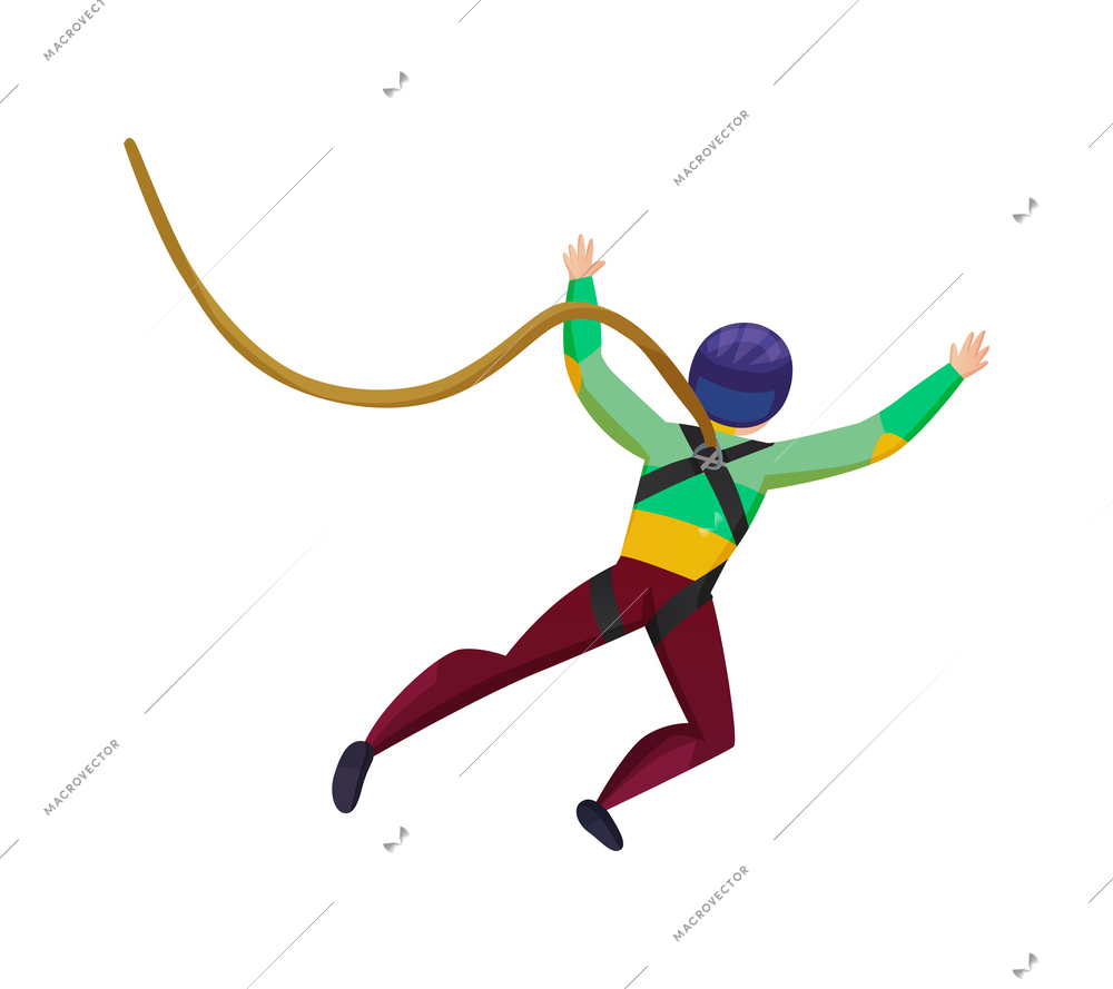 Bungee jumper during fall back view flat vector illustration