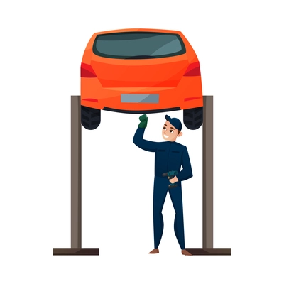 Car service worker fixing breakdown flat vector illustration