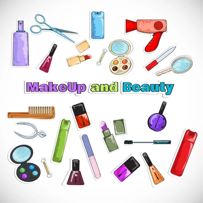 Beauty salon makeup cosmetics and hygiene products doodles set isolated vector illustration