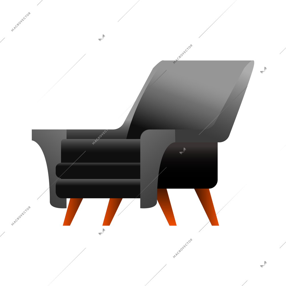 Soft black armchair loft interior element flat vector illustration