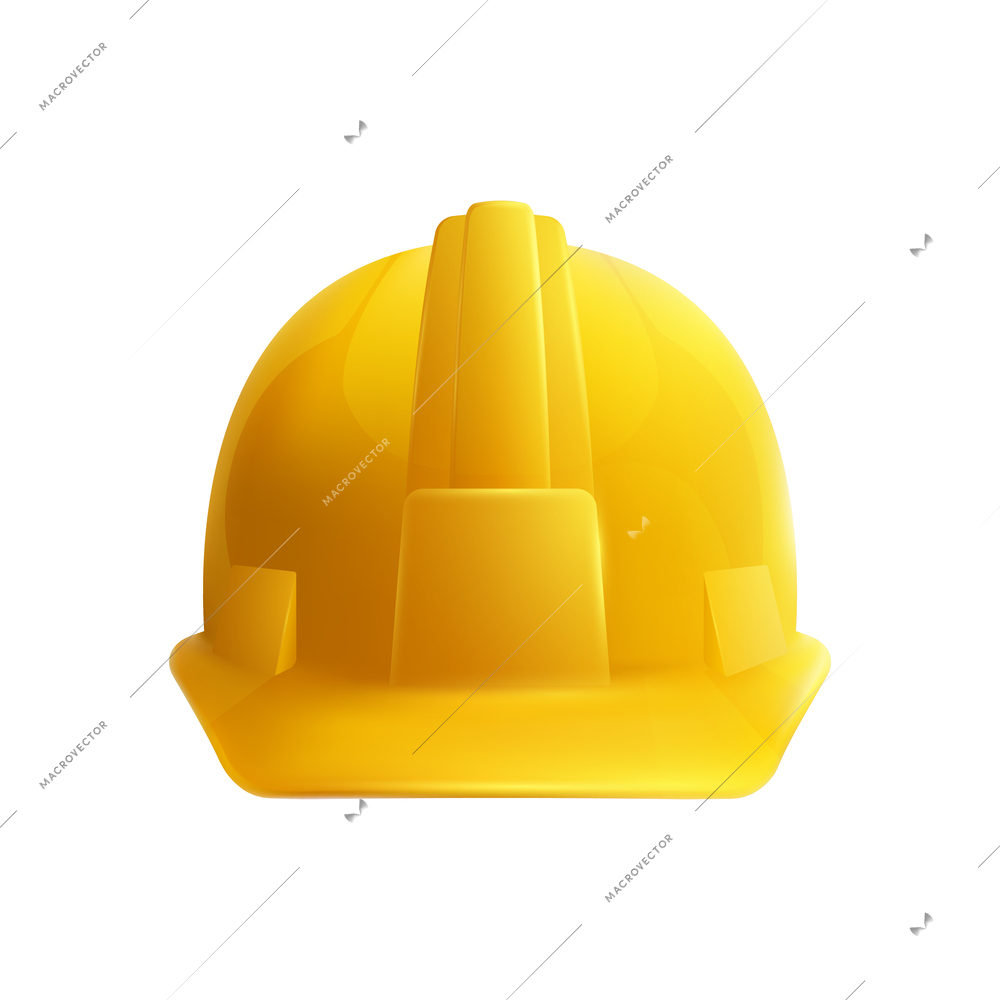 Yellow builder hardhat front view realistic vector illustration