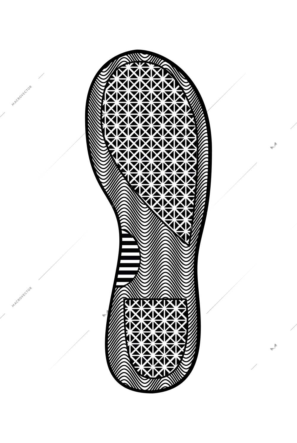 Highly detailed monochrome sport shoe footprint flat vector illustration