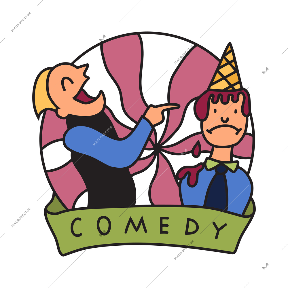 Comedy film genre color flat emblem vector illustration