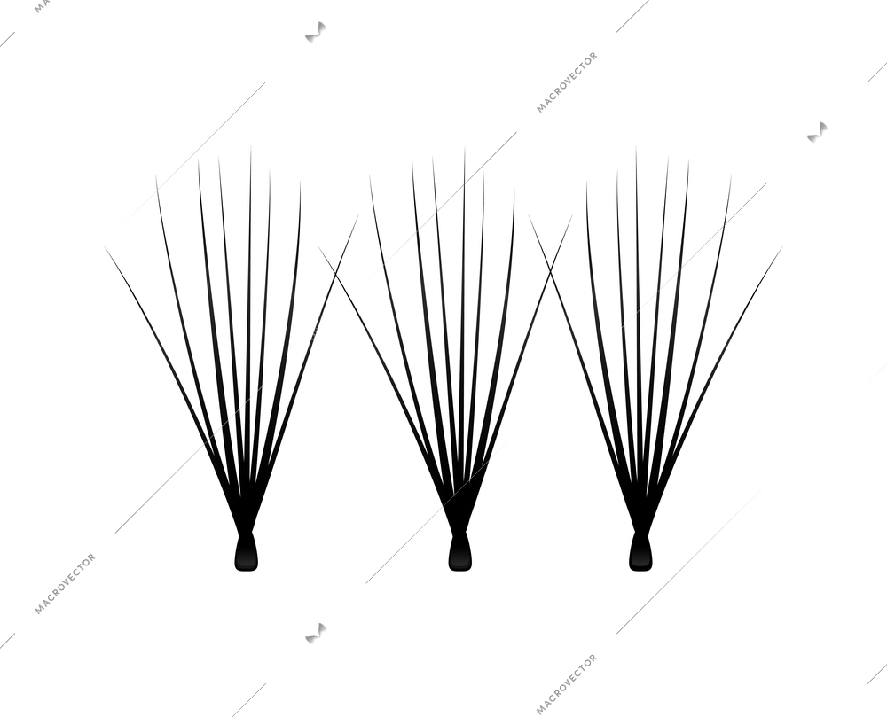 Three bundles of black false eyelashes realistic isolated vector illustration