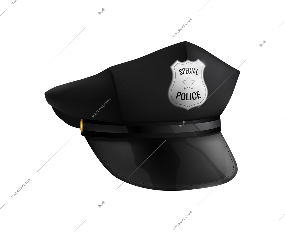 Realistic black police officer hat vector illustration