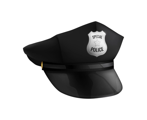 Realistic black police officer hat vector illustration