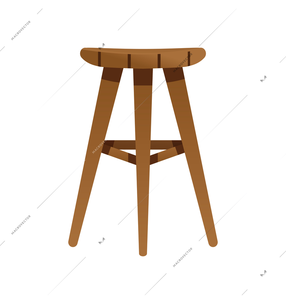 Wooden bar stool on white background flat vector illustration