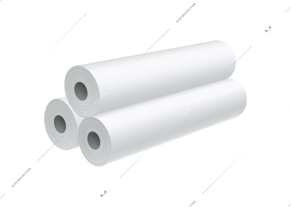 Three rolls of blank white paper realistic vector illustration