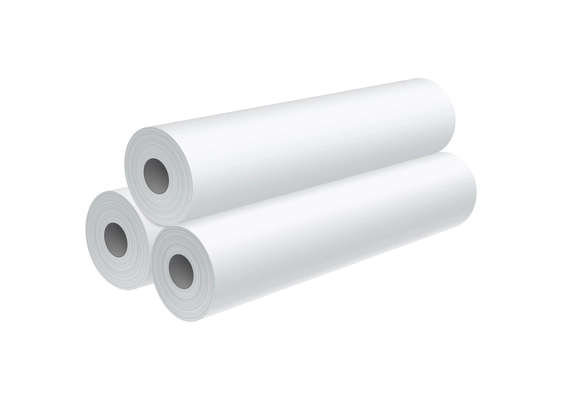 Three rolls of blank white paper realistic vector illustration