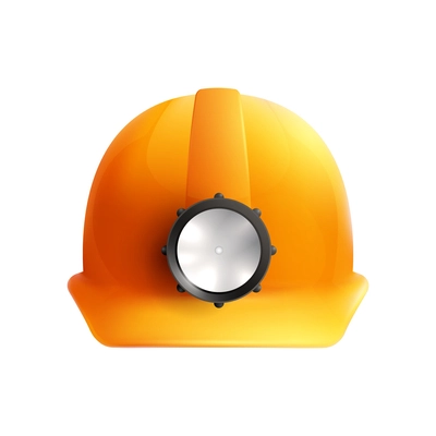 Realistic orange coal miner hat with headlight vector illustration