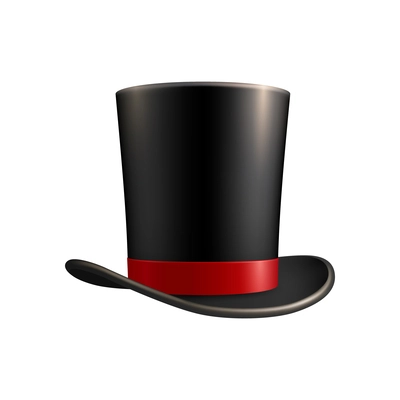 Realistic black cylinder hat with red ribbon vector illustration