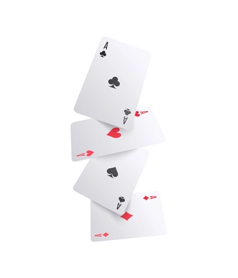 Realistic falling playing cards aces on white background vector illustration